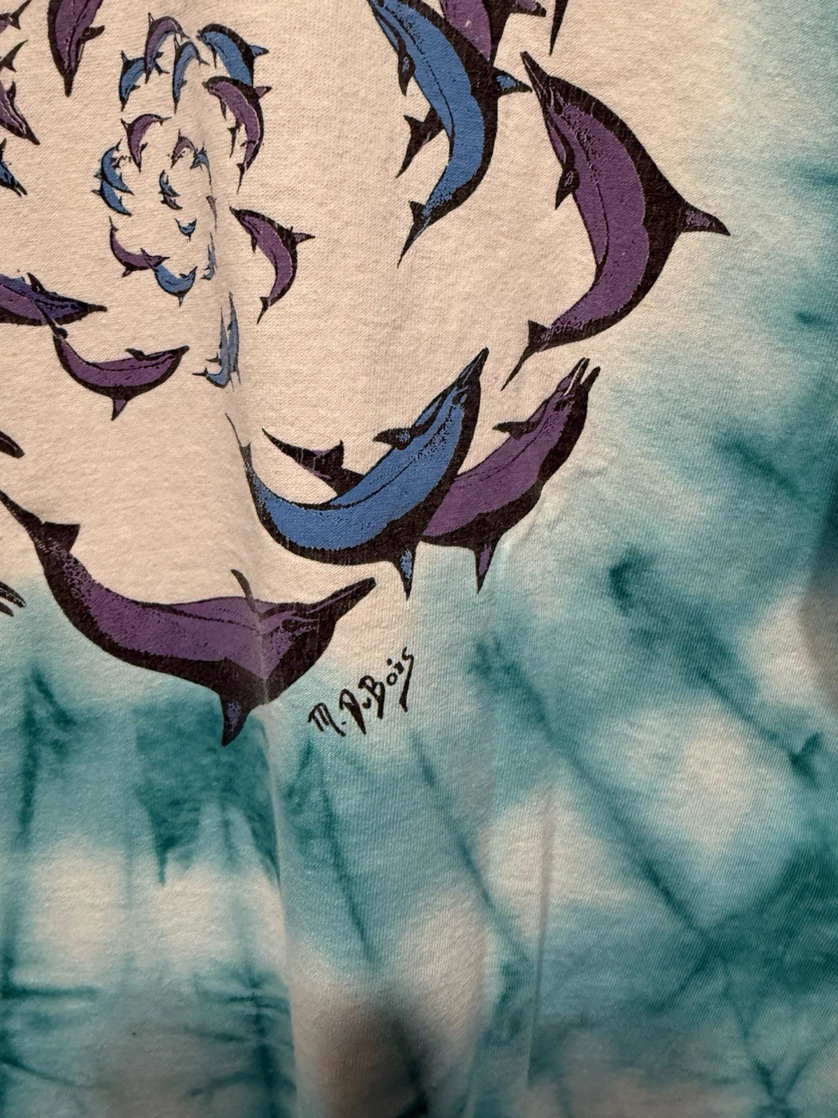 Vintage 1991 Mike DuBois Ocean Dolphin Turquoise Tie Dye Size L Grateful Dead