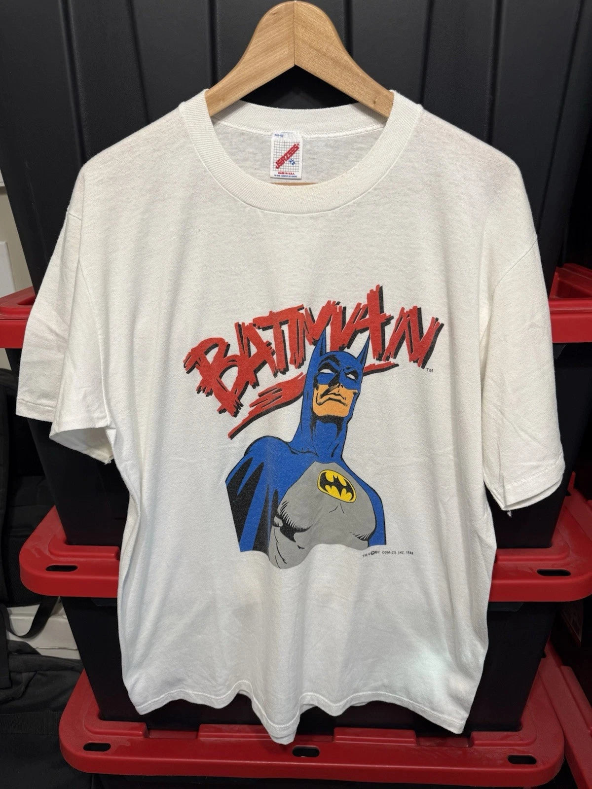 Vintage 80s Batman Shirt DC Comics White Mens Size XL 21.5x28 1988 Made In USA