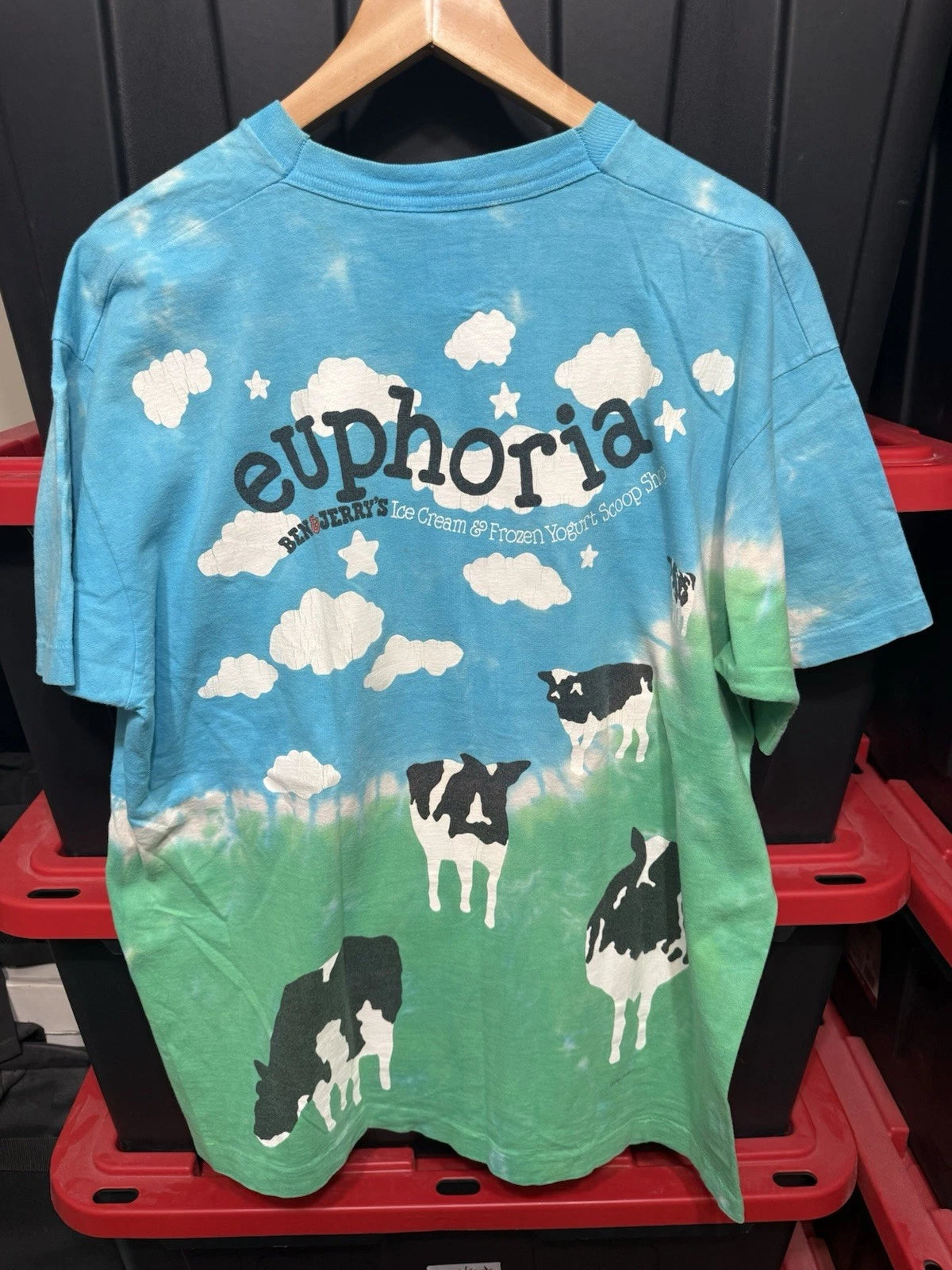 Vintage 90s Ben And Jerry's Liquid Blue Cow Tie Dye Shirt XL Single Stitch AOP