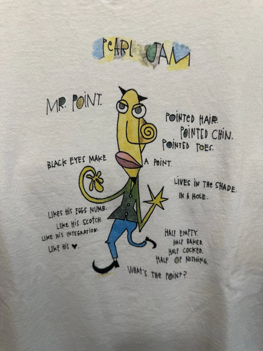 Vintage 1995 Pearl Jam Mr. Point T-Shirt White Mens XL 22.5x27 Band Tee