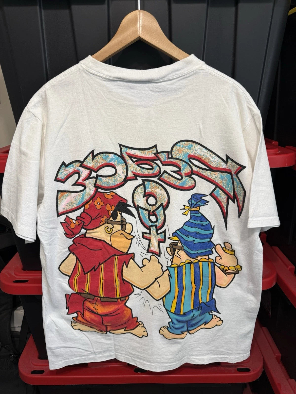 Vintage 90s Flintstones Fred Barney Peace Out Hip Hop Shirt Mens Size XL 23x30