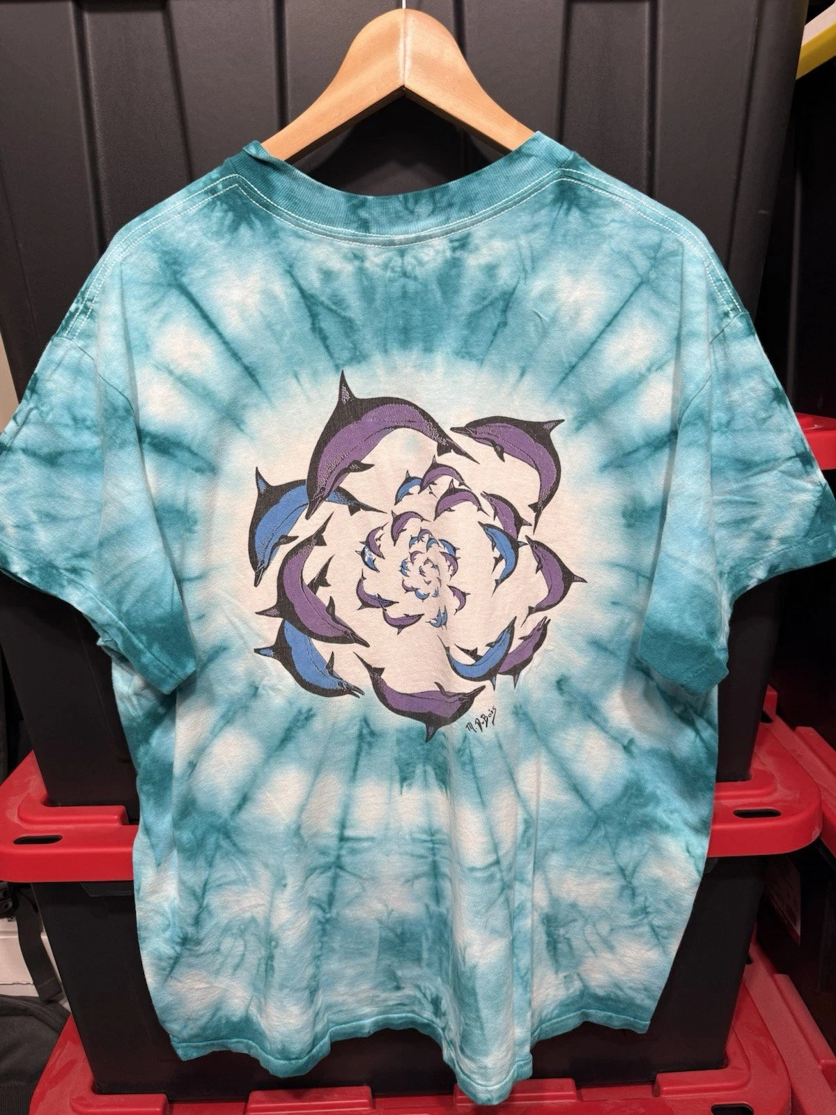 Vintage 1991 Mike DuBois Ocean Dolphin Turquoise Tie Dye Size L Grateful Dead