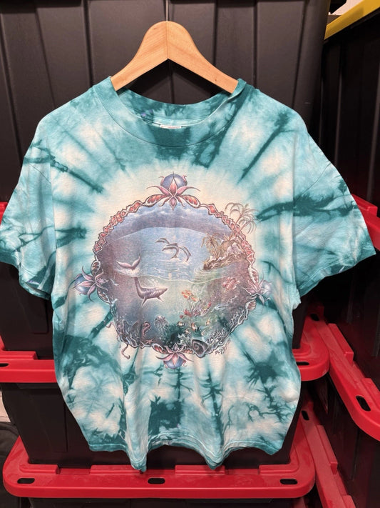 Vintage 1991 Mike DuBois Ocean Dolphin Turquoise Tie Dye Size L Grateful Dead