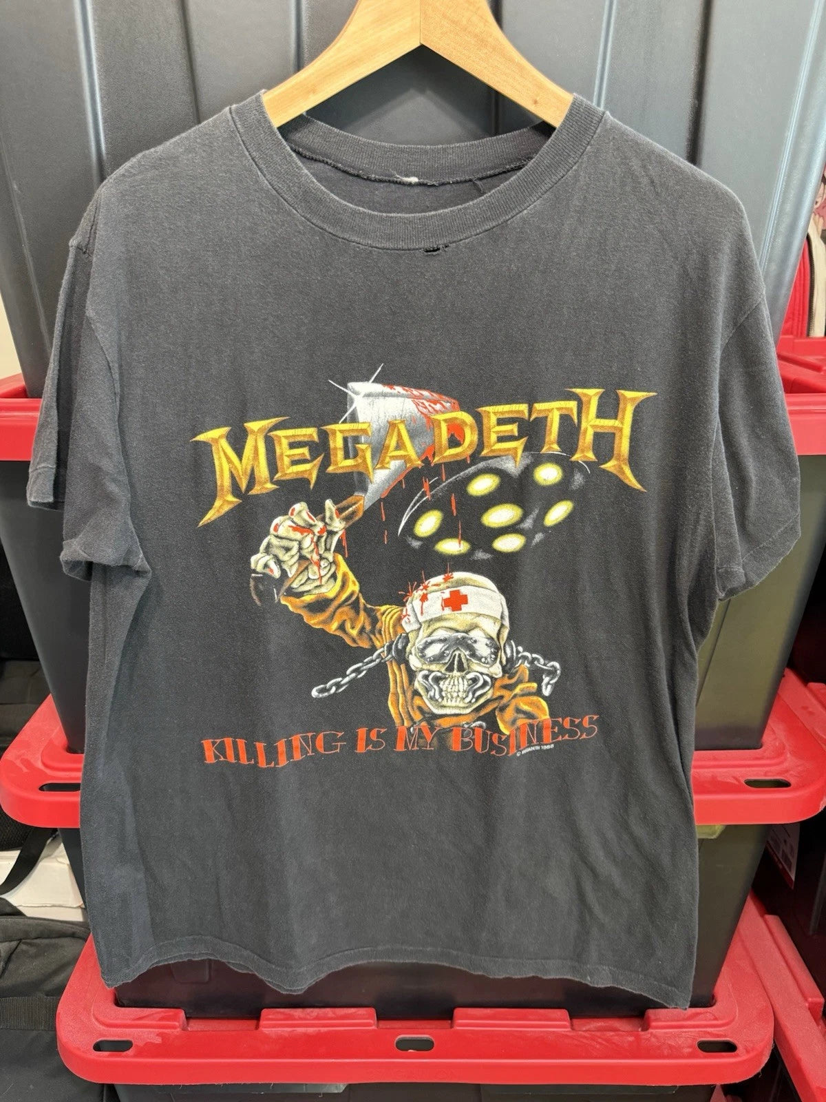 Vintage 80s Megadeth "Killing Is My Business" Band Tour T-Shirt Size XL 23x27.5