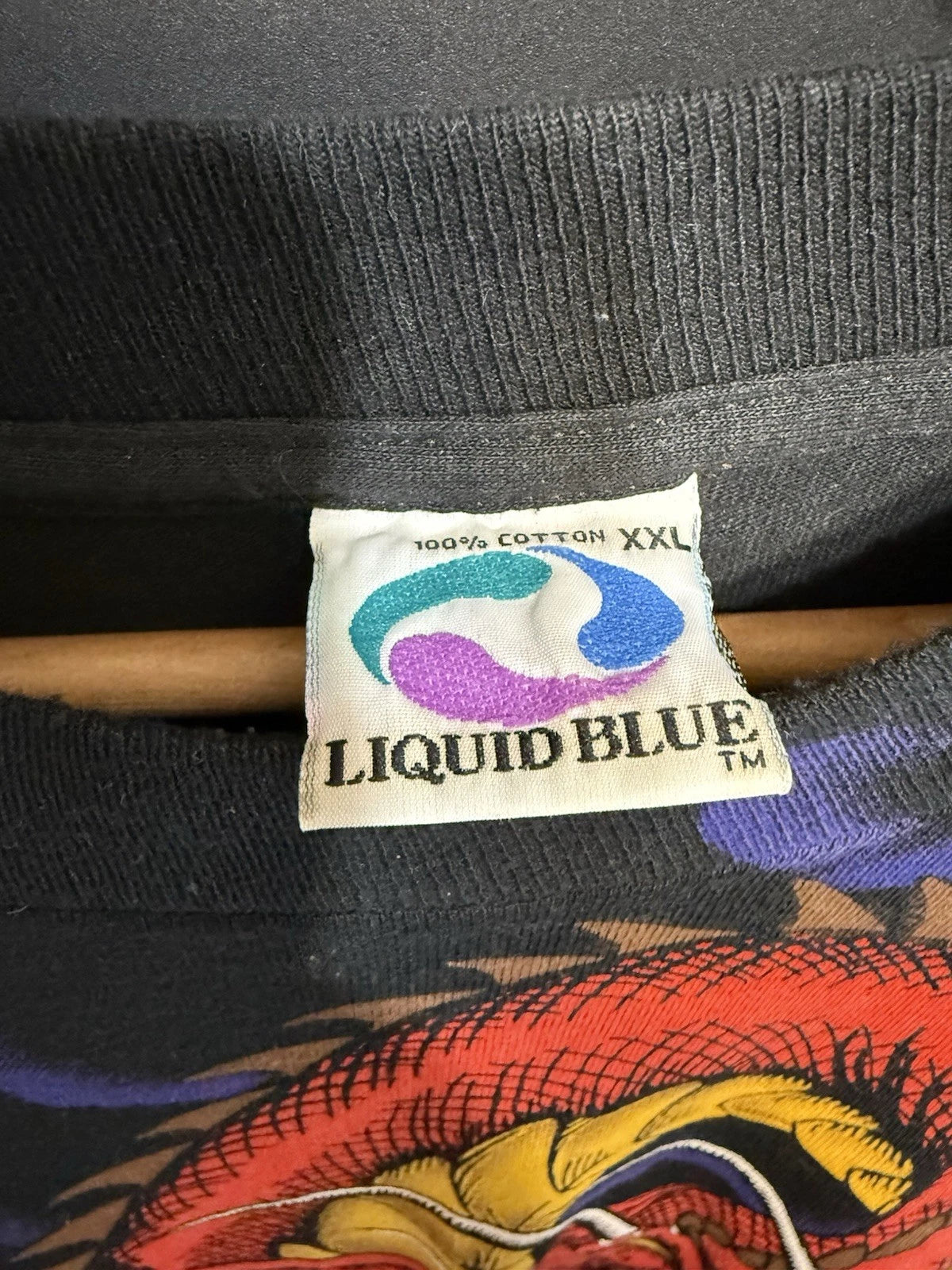 Vintage 1993 Liquid Blue Dragon & Knight All Over Print Shirt Mens XXL 24.5x34