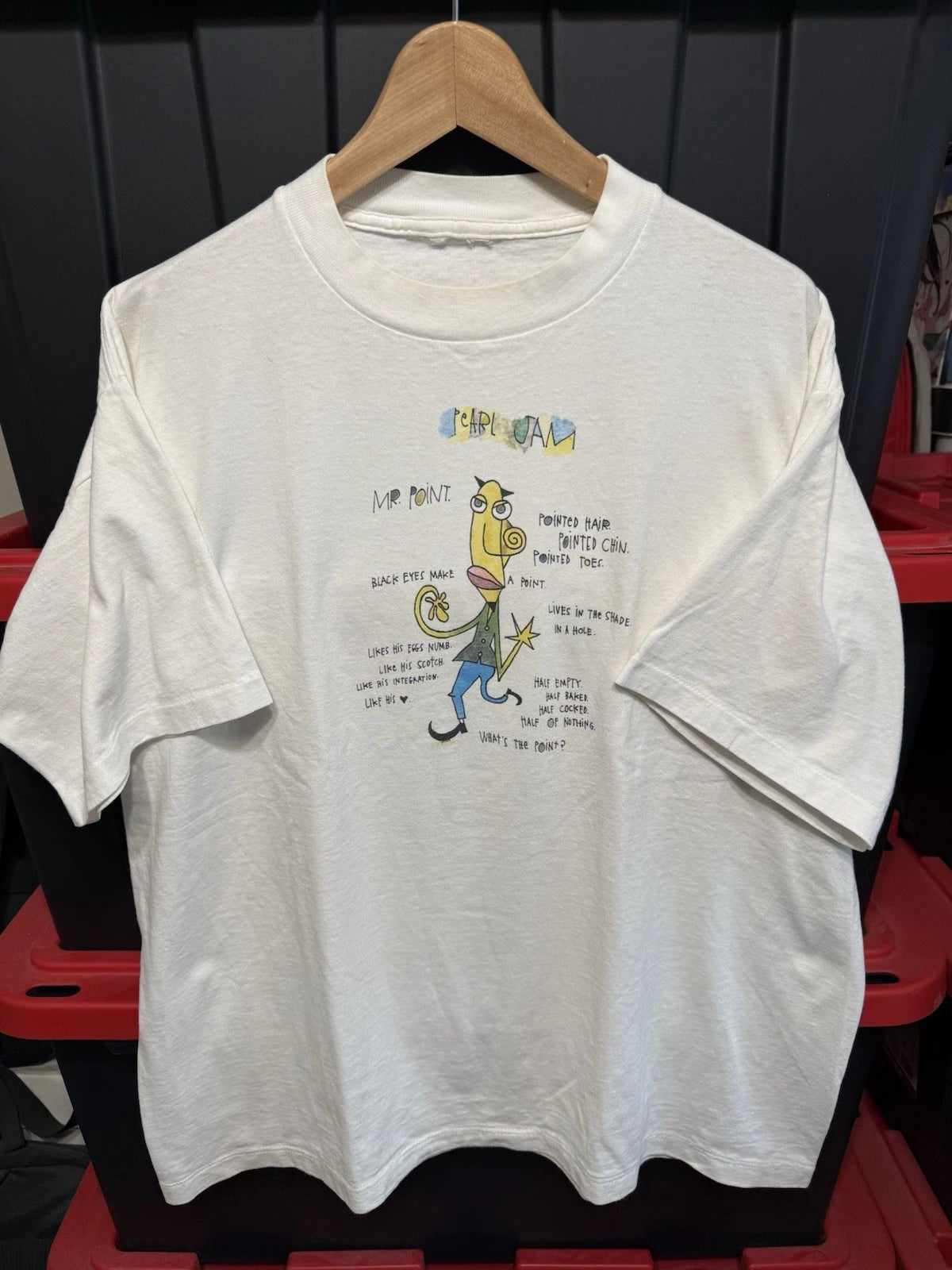 Vintage 1995 Pearl Jam Mr. Point T-Shirt White Mens XL 22.5x27 Band Tee